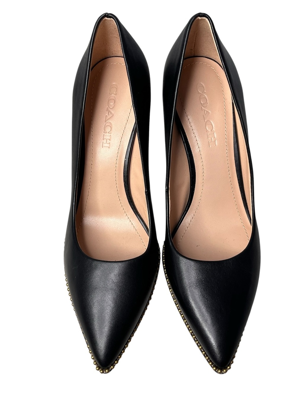 Coach Waverly Black Leather Gold-Tone Studded Stiletto Pumps Sz 7.5 - Picture 7 of 15
